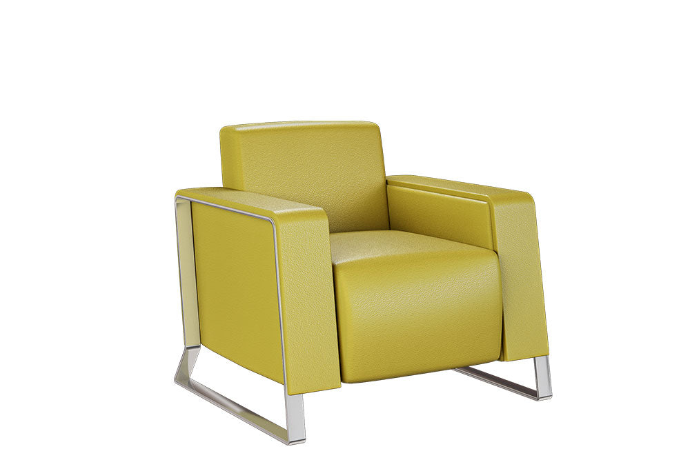Sillón Sofa Element de una plaza en color amarillo, con estructura metálica lateral.