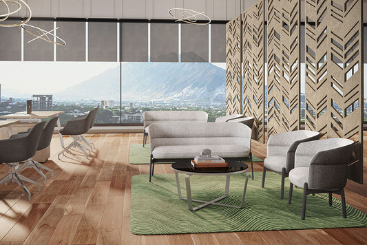 Sillones Loft en sala de espera con decoración moderna y vista panorámica