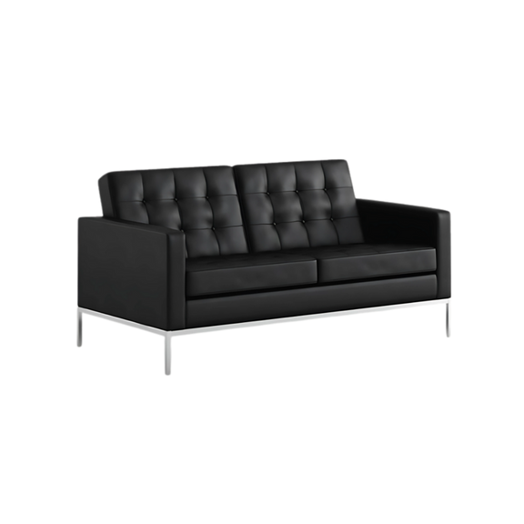 Sofá confortable Armazón de madera de pino sólido de 1″ de espesor diseño capitoneado base metálica pintura gris o negra acojinamiento en poliuretano flexible con aislante térmico Aura Muebles modelo BRAUN