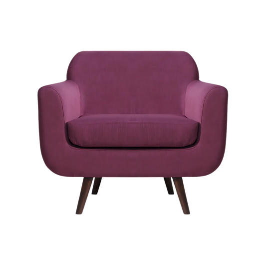 Sofá confortable Armazón de madera de pino sólida de 1″ de espesor patas en madera sólida de encino barnizadas en color nogal acojinamiento en poliuretano flexible con aislante térmico Aura Muebles modelo CANNES