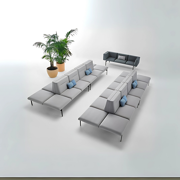 Sofá confortable Moderno diseño configurable estructura metálica pintura negra, gris o blanca  Acojinamiento en poliuretano flexible de alta densidad precio por 8 sofás dobles con respaldo y 4 mesas acojinadas  Aura Muebles modelo SAHARA II
