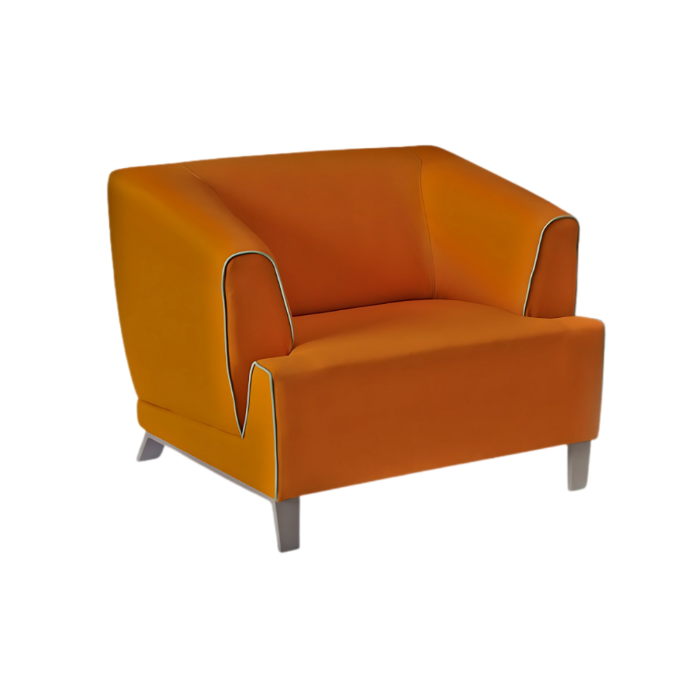 Sofá confortable Armazón de madera de pino sólido de 1″ de espesor patas de metal sólido pintura gris o negra acojinamiento en poliuretano flexible con aislante térmico Aura Muebles modelo TARENTO