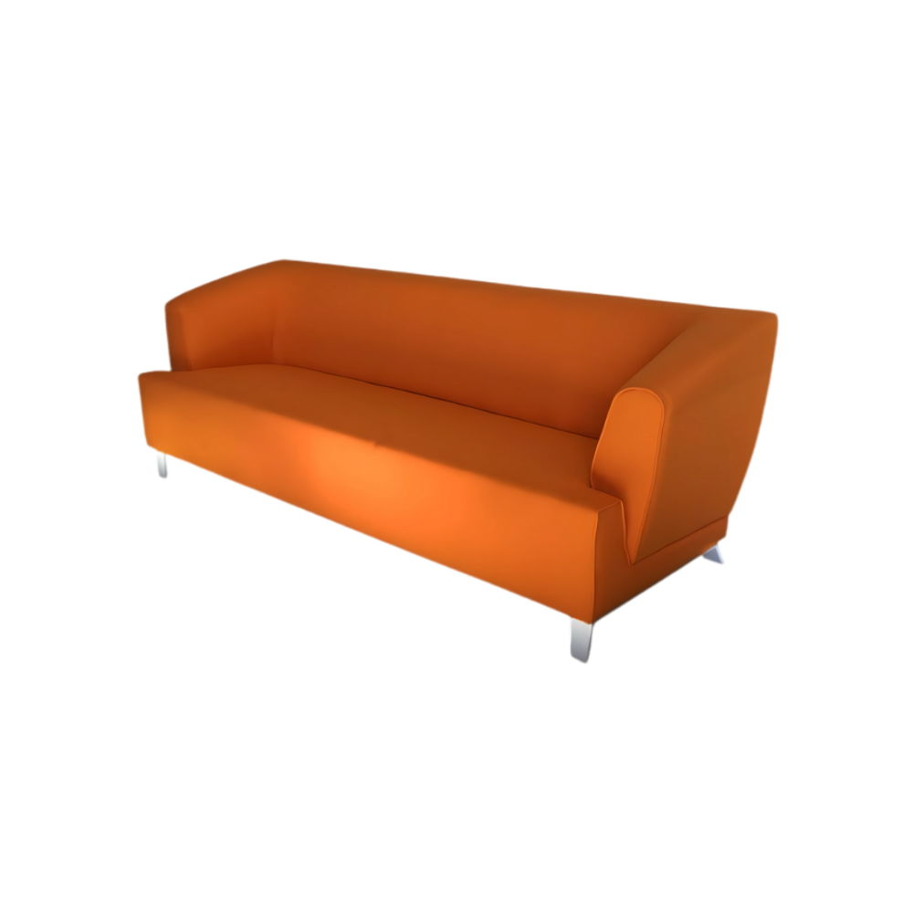 Sofá confortable Armazón de madera de pino sólido de 1″ de espesor patas de metal sólido pintura gris o negra acojinamiento en poliuretano flexible con aislante térmico Aura Muebles modelo TARENTO