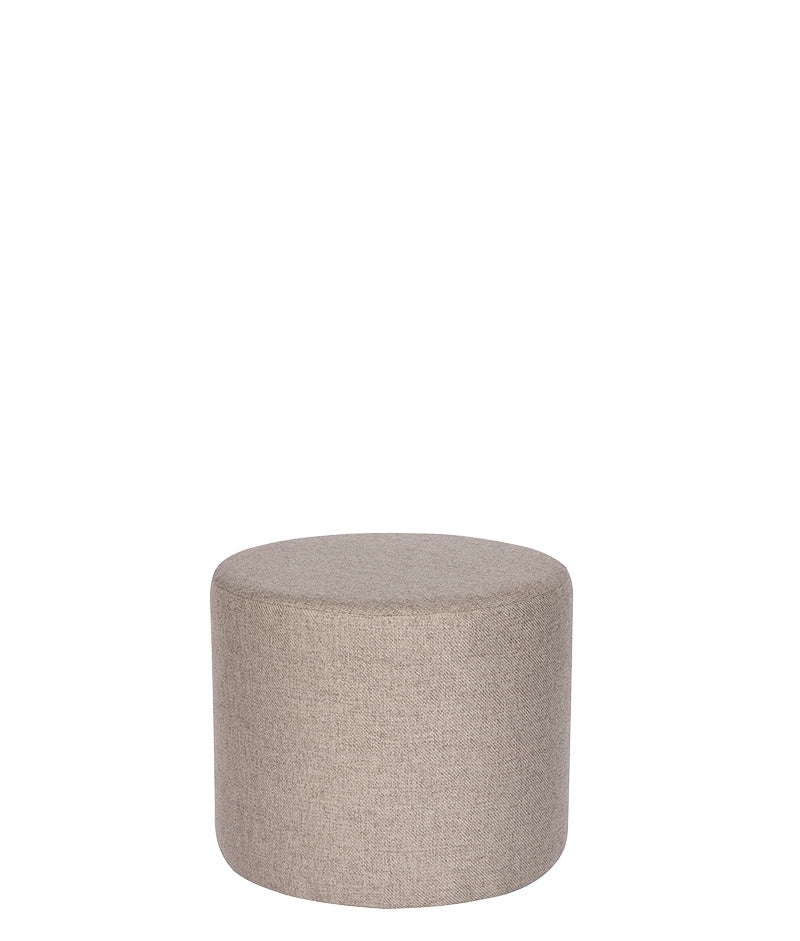 Taburete modelo Ibiza tapizado en tela beige con diseño redondo moderno